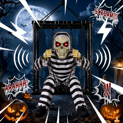 Animated Halloween Decorations Outdoor, Motion Activated Skull Prisoner