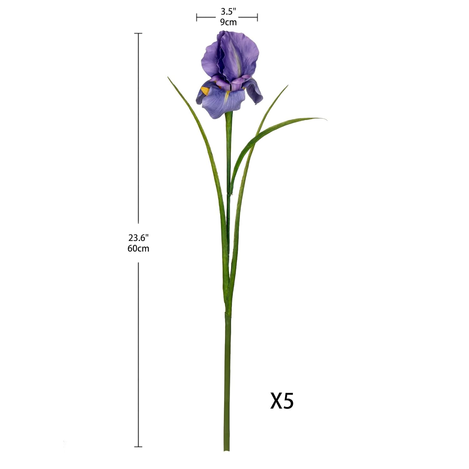 Iris Flowers Artificial 5 Pcs Real Touch Long Stems Iris Flowers 23.6" Silk Iris Fake Flowers For Wedding Bridal Home Decor - Purple
