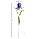 Iris Flowers Artificial 5 Pcs Real Touch Long Stems Iris Flowers 23.6" Silk Iris Fake Flowers For Wedding Bridal Home Decor - Purple