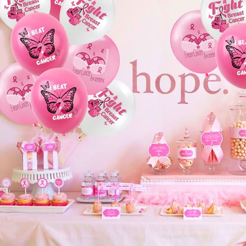 Breast Cancer Awareness Balloons, 24 Pack Pink Ribbon Latex Balloons 12 Inch Breast Cancer Party Decorations Pink Balloons for Fundraiser Events Celebration Awareness Month