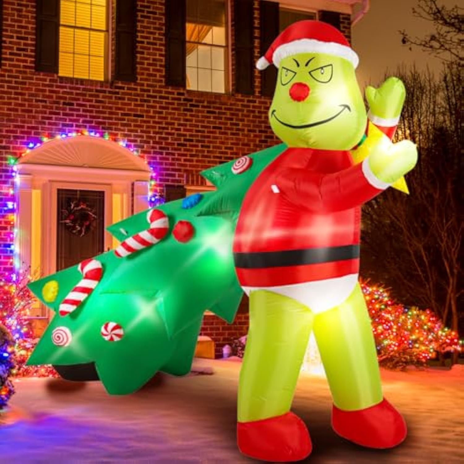 Christmas Green Big Monster Inflatable Decorations, 6Ft Light Up Inflatable Christma Outdoor Decorate Build-In 6 Led, Ch