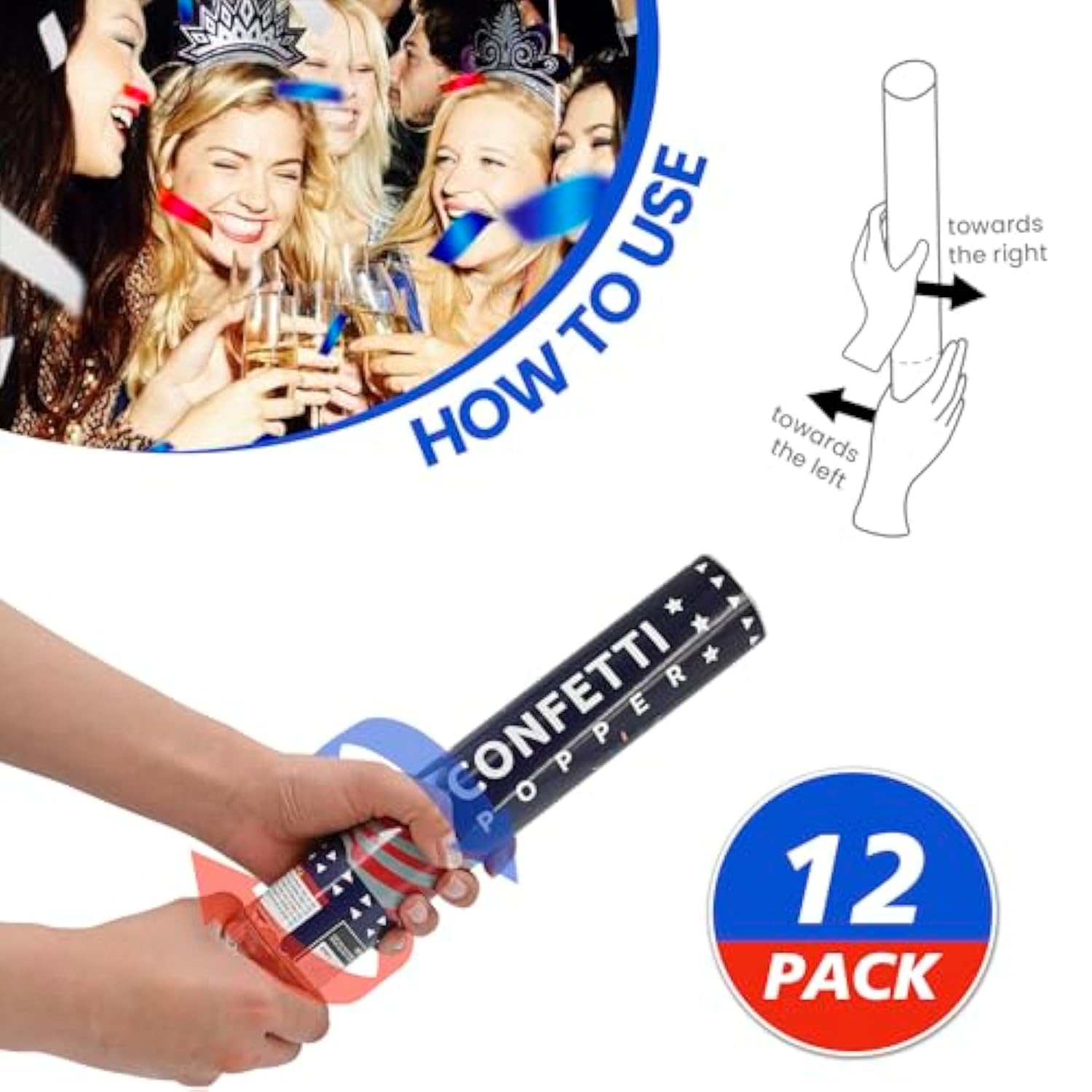 12pcs Multicolor Biodegradable Confetti Cannons 12in Party Popper Decor