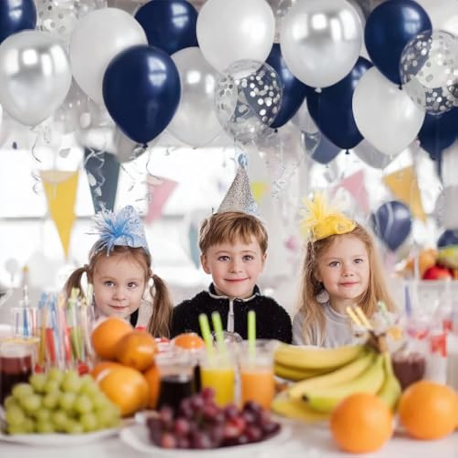 Navy Blue Silver Balloon Kit 50pcs Metallic and Confetti Balloons for Parties