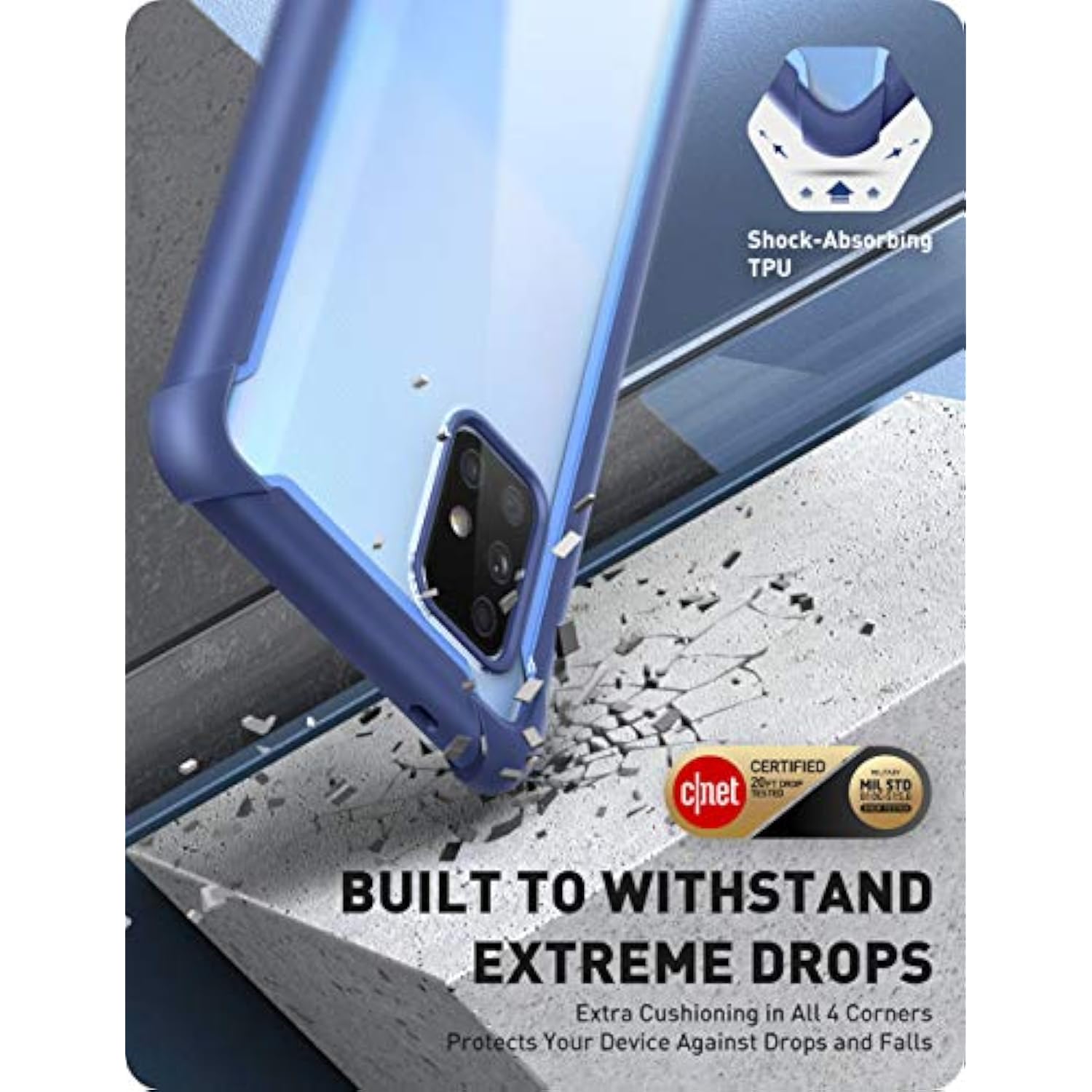 i-Blason Ares Case for Samsung Galaxy A71 5G Case [ Not for Galaxy A71 4G Version & A71 5G UW Version], Dual Layer Rugged Clear Bumper Case with Built-in Screen Protector (Blue)