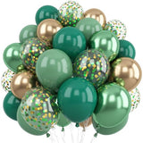 Sage Green and Gold Balloons, 12 Inch Emerald Forest Hunter Dark Green Metallic Gold Latex Balloon with Confetti Balloon for Wild One Jungle Birthday Graduation Safari Baby Shower Decorations Supplies