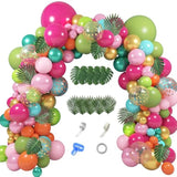 158Pcs Tropical Balloon Arch Garland Kit, Hawaiian Luau Aloha Flamingo Party Decorations Olive Green Hot Pink Orange Rose Gold Confetti Balloons Palm Leaves Birthday Baby Shower Summer Beach Supplies