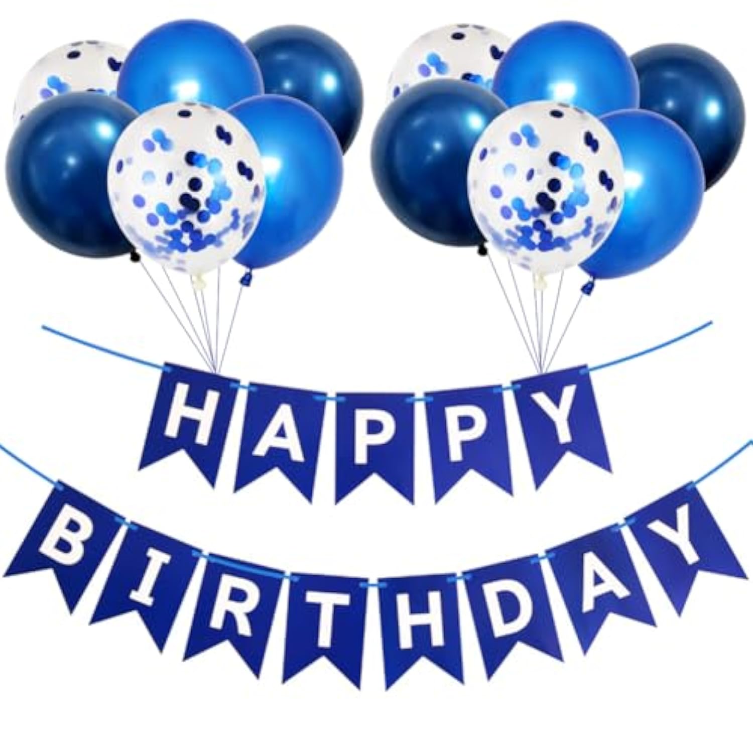 Happy Birthday Banner Balloons For Men Boy Him, Blue Birthday Decorations Sign With 12 Inch Balloons Hanging Party Supplies For Wall Home Office