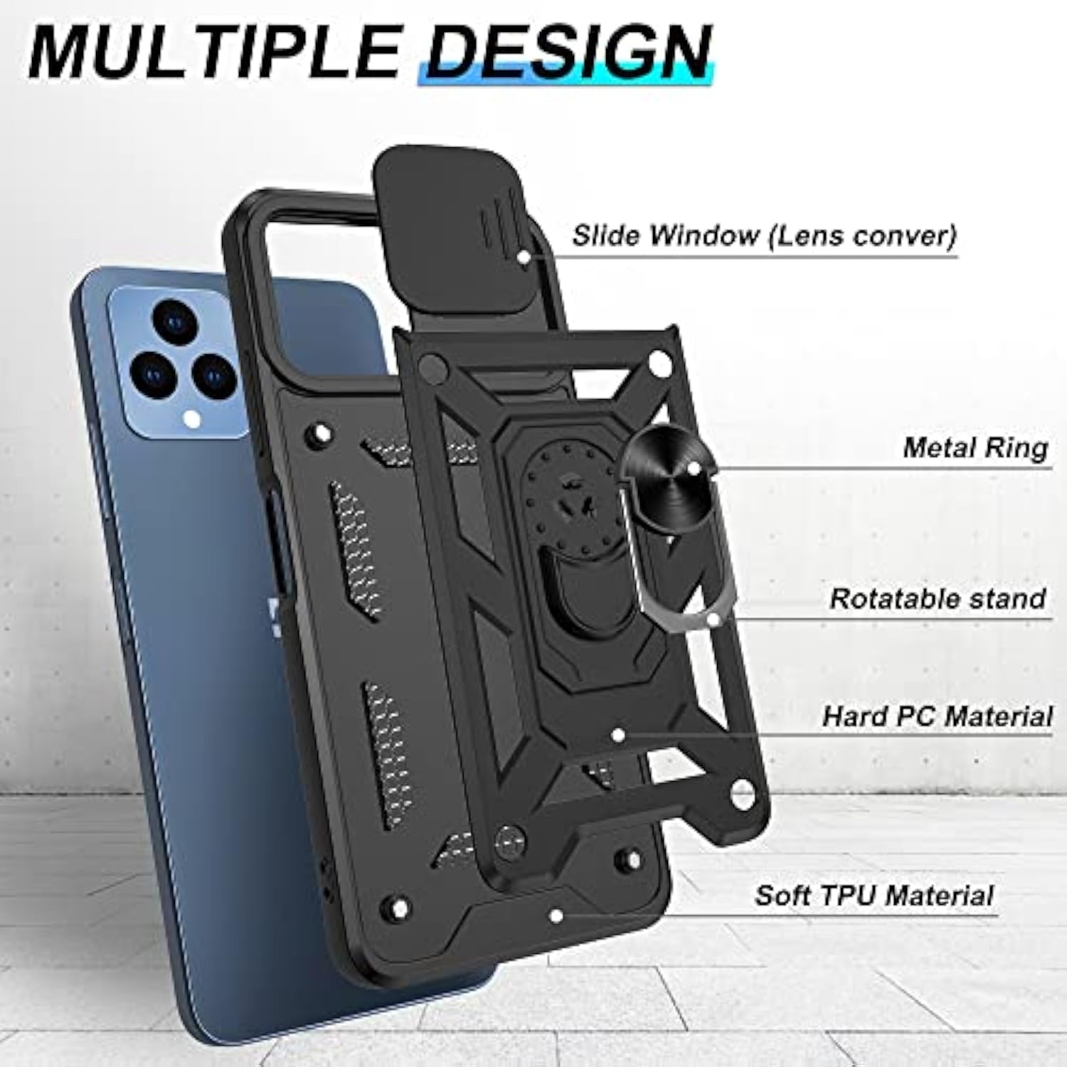 For T-Mobile Revvl 6 5G Case, Revvl 6X 5G Case With Hd Screen Protector, 360° Rotation Ring Kickstand [Military Grade] Protective Case, Black