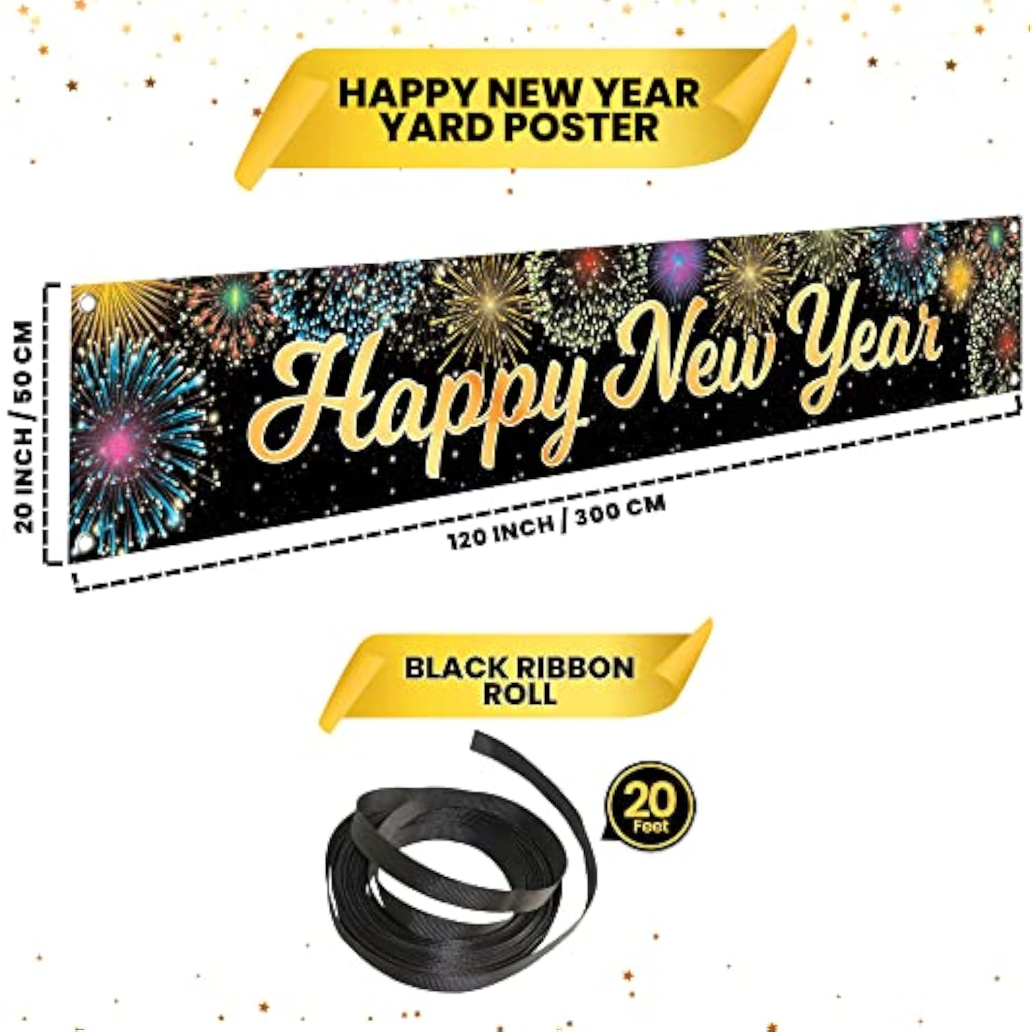 Happy New Year Banner 2026 Large 120x20 Inch Yard Sign Party Decorations
