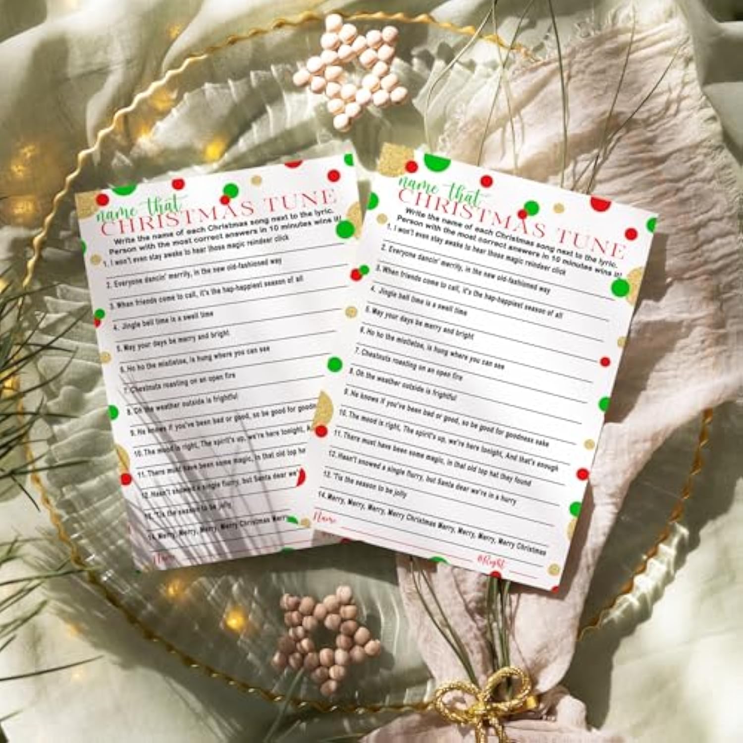 Christmas Song Game Trivia Fun Holiday Party Activity For Adults, Groups, Thanksgiving, Red And Green, 5X7 Cards, 25 Guests, Version 1