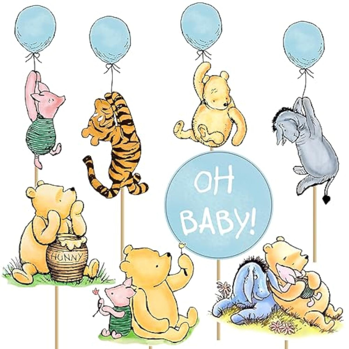 16Pcs Classic Winnie Centerpieces For Baby Shower Decorations Boys Oh Baby Table Centerpieces For Boys Baby Shower Party Decorations