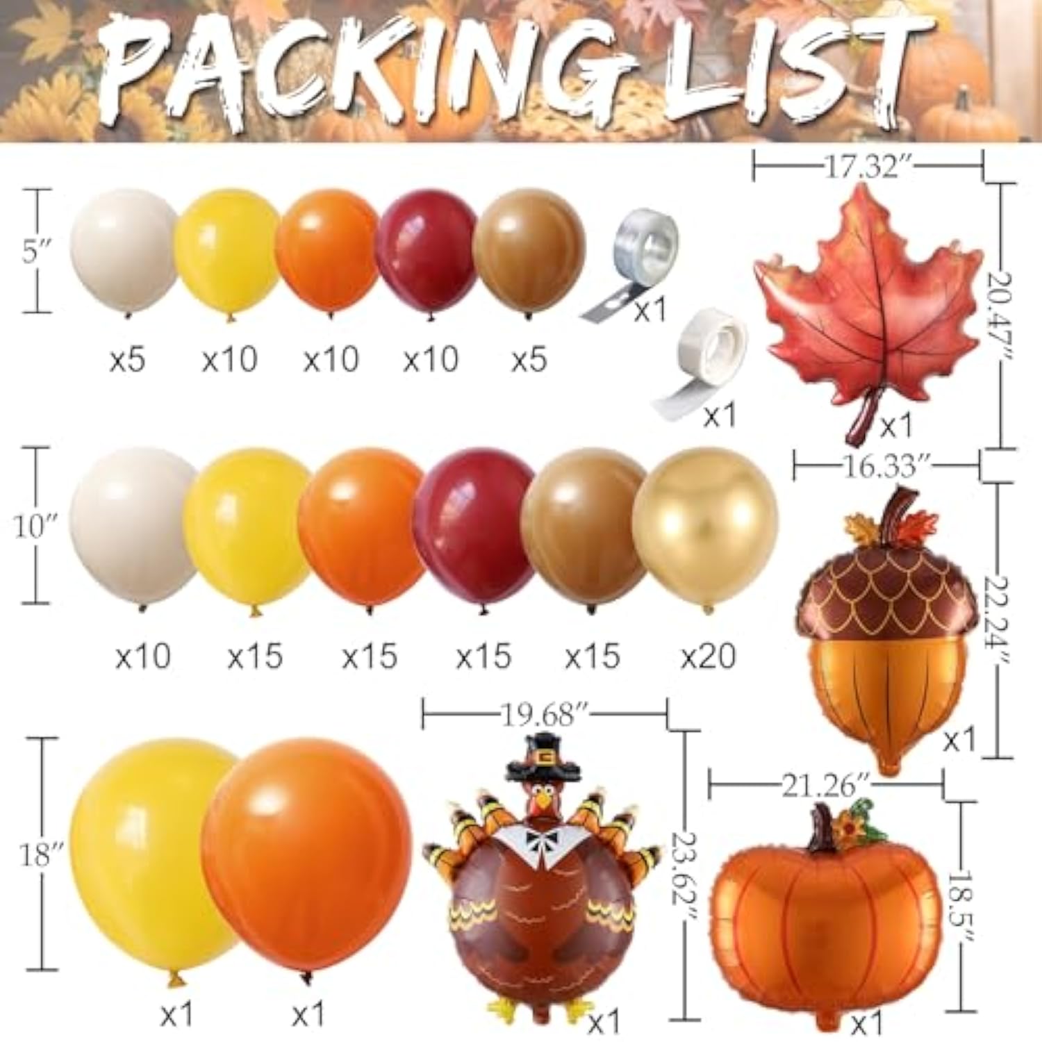 138 Pcs Fall Thanksgiving Balloon Arch Burnt Orange Burgundy Brown Gold Maple Leaf Decor