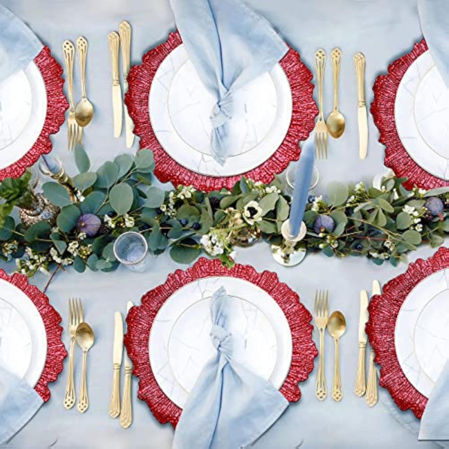 Red Reef Charger Plates 13Inch, Set 10Pcs Plastic Floral Charger Plates Wedding For Dinner,Wedding,Party,Event,Decoration(Reef Red 10)