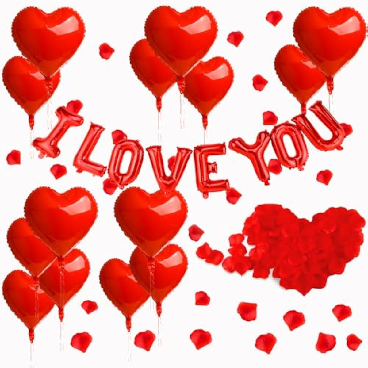 I Love You Balloons And Heart Balloons Kit With Rose Petals, Romantic Love Valentines Day Decorations Bridal Shower Wedding Party Decorations