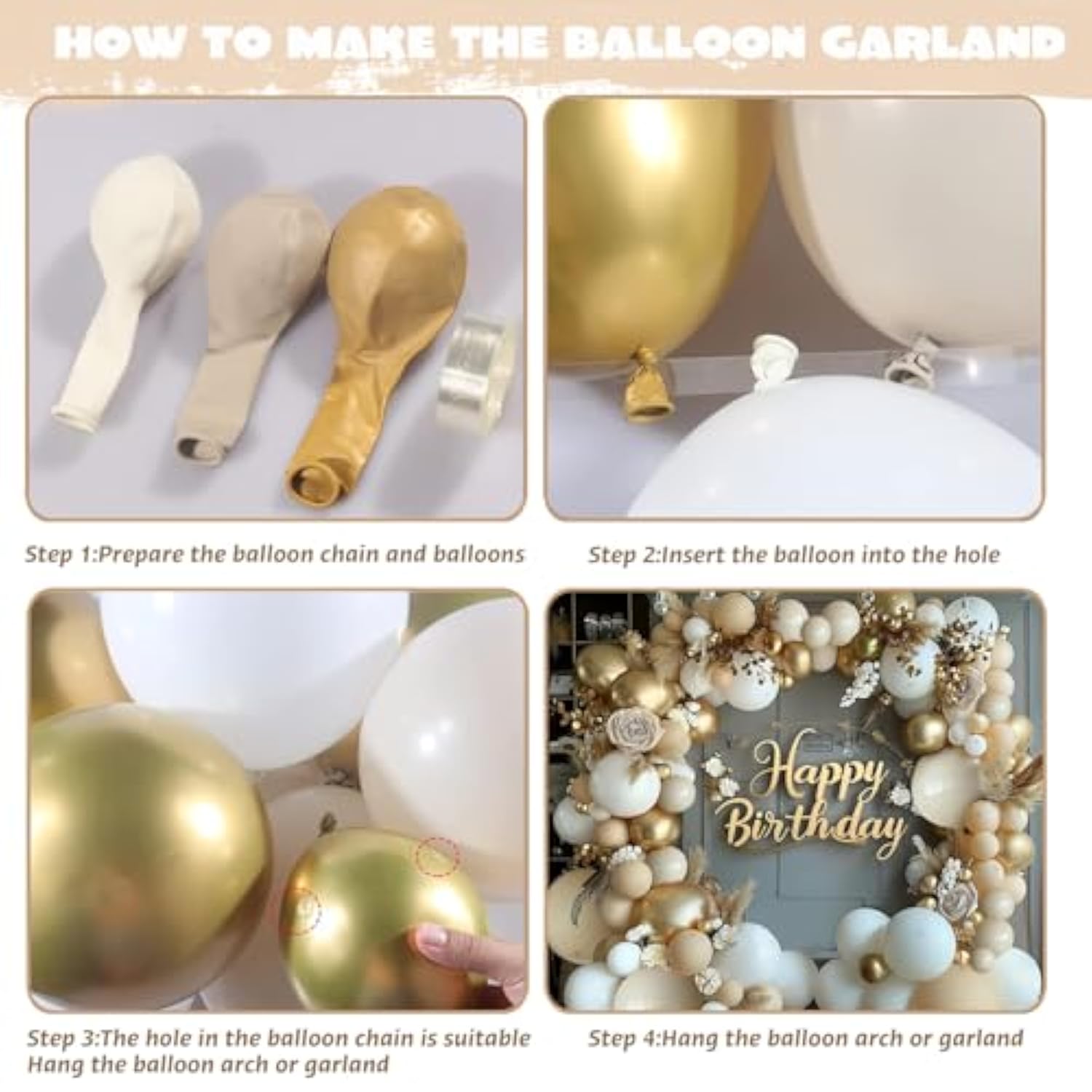 144pcs White & Gold Balloon Arch Kit for Boho Baby Shower, Wedding and  Party Decor