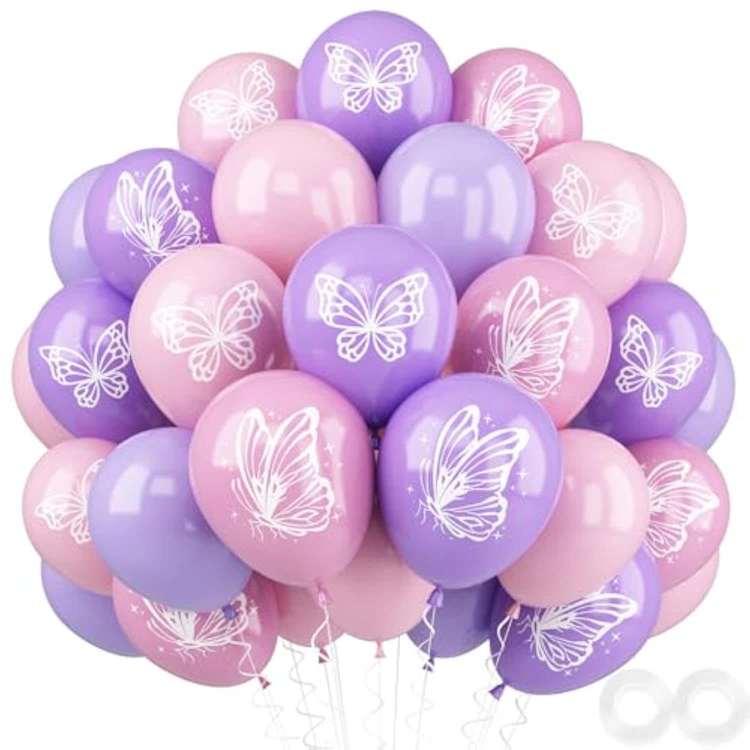 Maca Pink Purple Butterfly Printed Balloons - 52 Pcs 12 Inch, Perfect For Baby Shower, Girls' Birthday Parties, Or Wedding Decorations