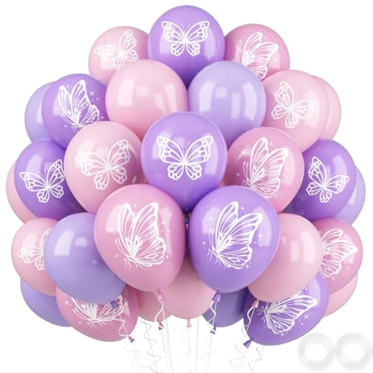 Maca Pink Purple Butterfly Printed Balloons - 52 Pcs 12 Inch, Perfect For Baby Shower, Girls' Birthday Parties, Or Wedding Decorations