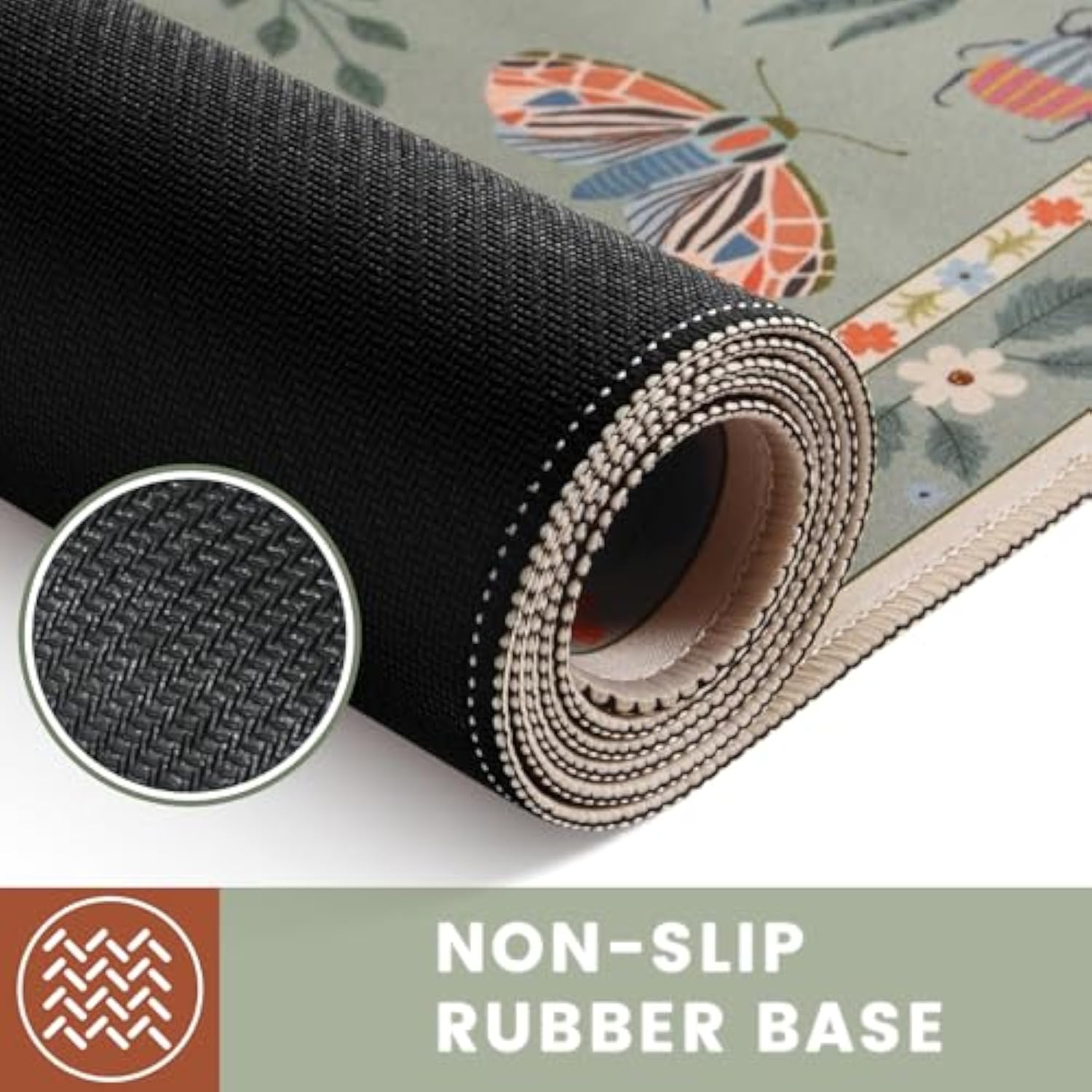 Large Mouse Pad For Desk, Desk Matt For Desktop, Non-Slip Cute Keyboard Mats, Floral Keyboard Mat With Stitched Edge For Gaming, Office Aesthetics (Green)