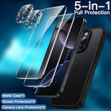 JETech 5 in 1 Matte Case for iPhone 16 Pro 6.3-Inch with 2-Pack Each Tempered Glass Screen Protector and Camera Lens Protector, Translucent Back Shockproof Phone Cover (Black)
