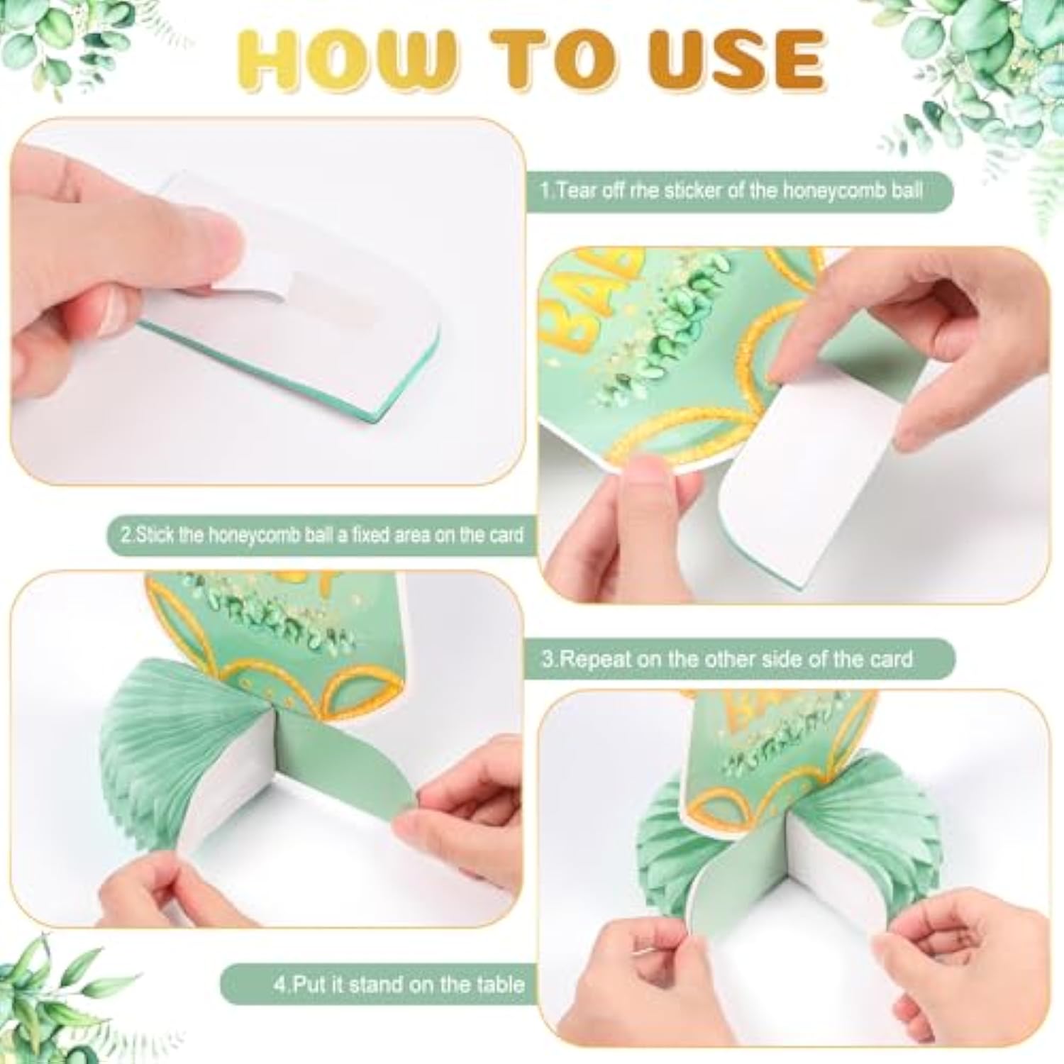 12 Pcs Greenery Baby Shower Honeycomb Centerpieces Eucalyptus Leaves Gender Reveal Table Decorations Neutral Gold Baby Shower Decorations Table Toppers For Woodland Newborn Party Supplies