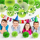 Green Party Decorations With Hanging Paper Fan, Tissue Paper Pom Poms, Circle Dots Garland, Triangle Pennant For For Birthday Party Supplies (Green)
