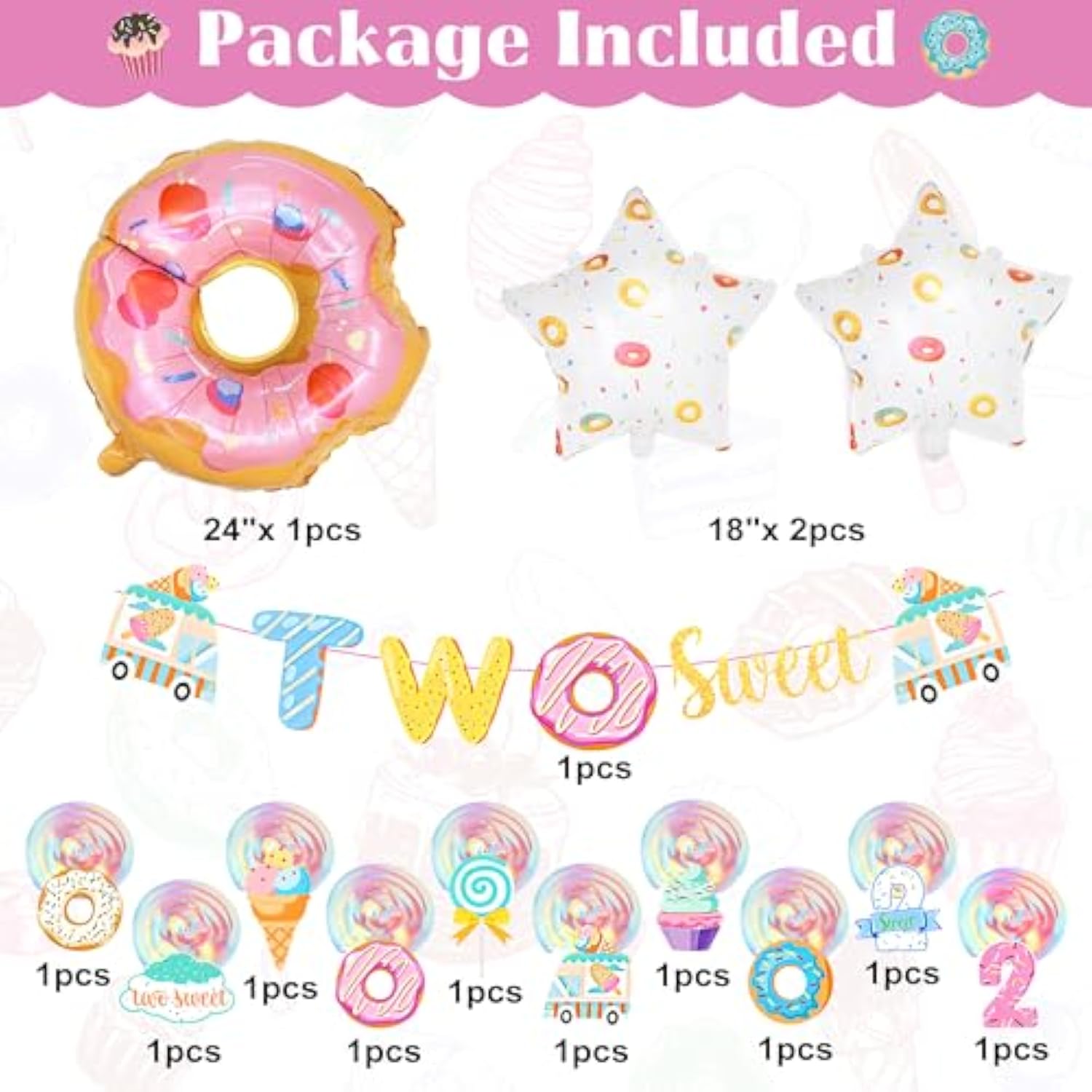 Two Sweet Donut Birthday Decor Kit: 145-Piece Party Supplies