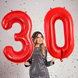 40" Red 30 Number Foil Balloon for 30th Birthday Party Decorations
