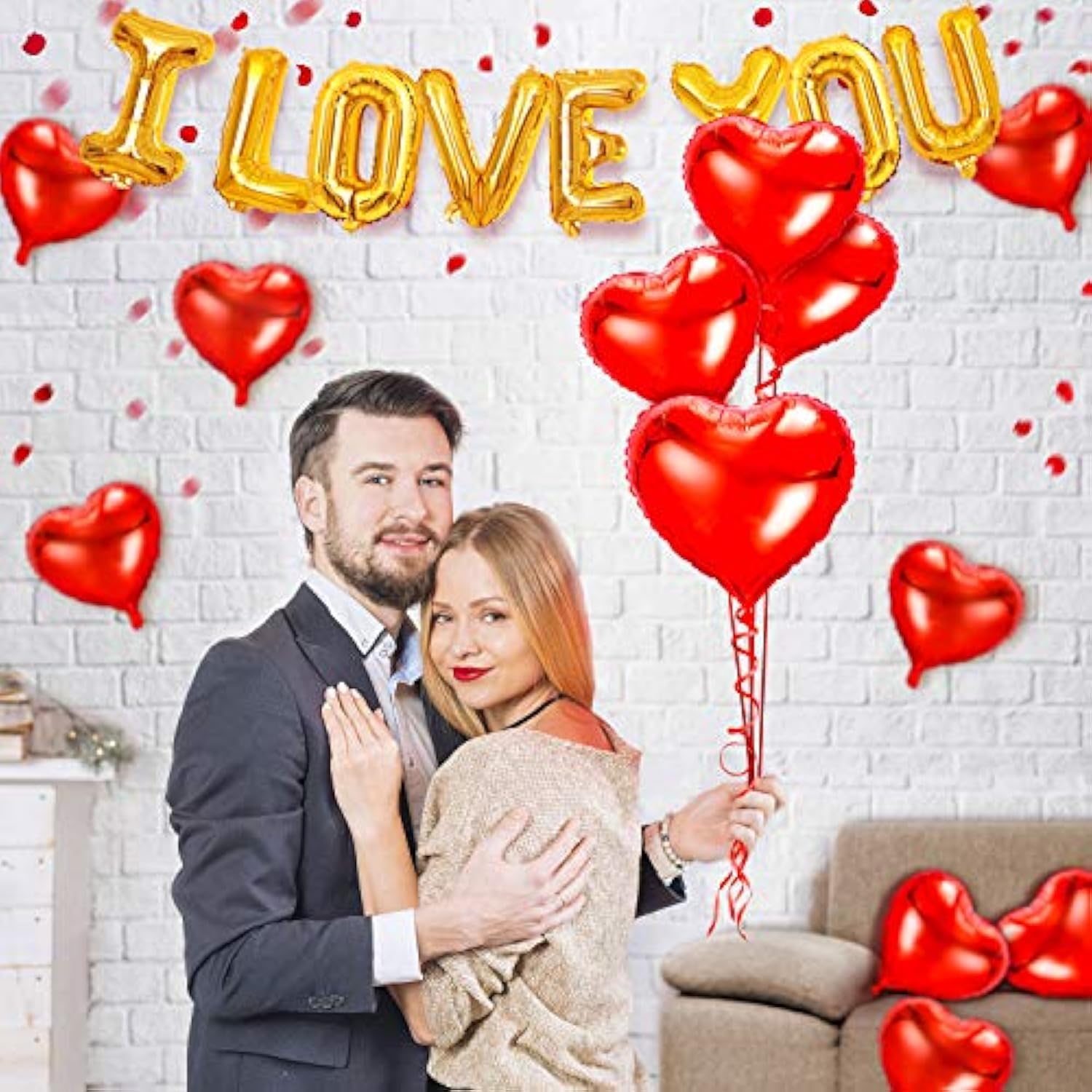 I Love You Balloons And Heart Balloons Kit With Rose Petals, Valentine