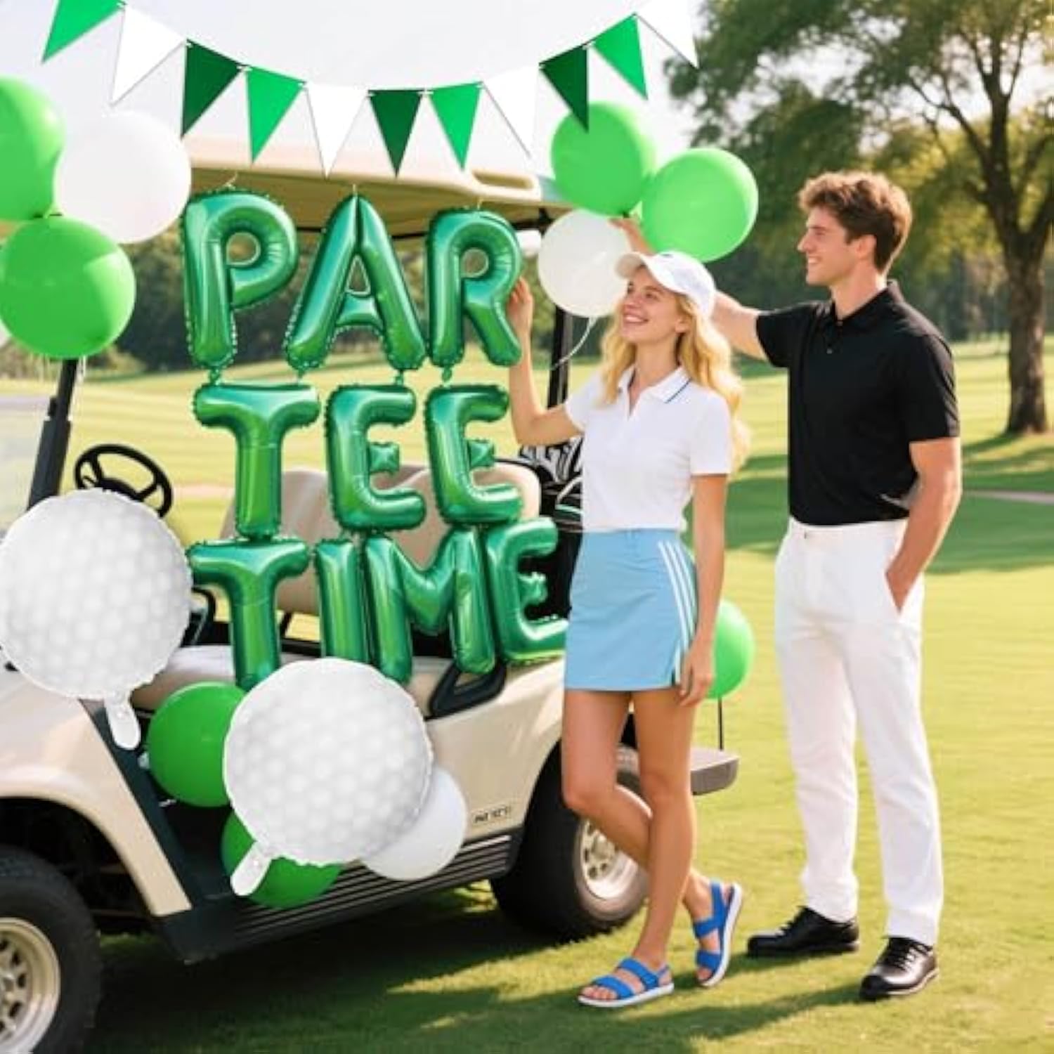Let'S Partee Time Golf Party Decorations Golf Balloons Banner Sport Themed Party Supplies Pink Balloons For Womens Birthday Baby Shower Bridal Shower Retirement Party