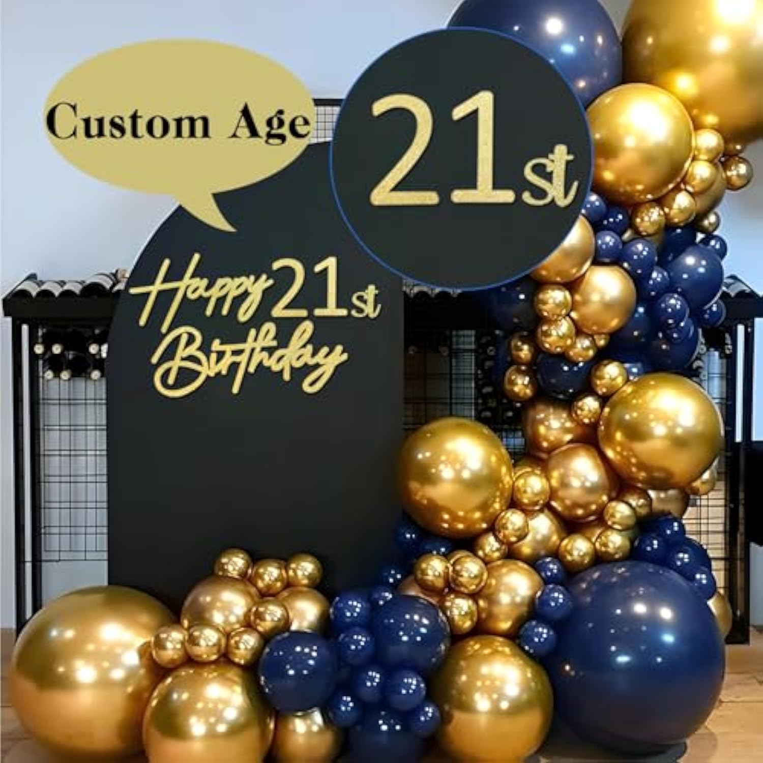 Gold Happy Birthday Felt Sign with 0–9 Numbers — Custom Age Backdrop Decor