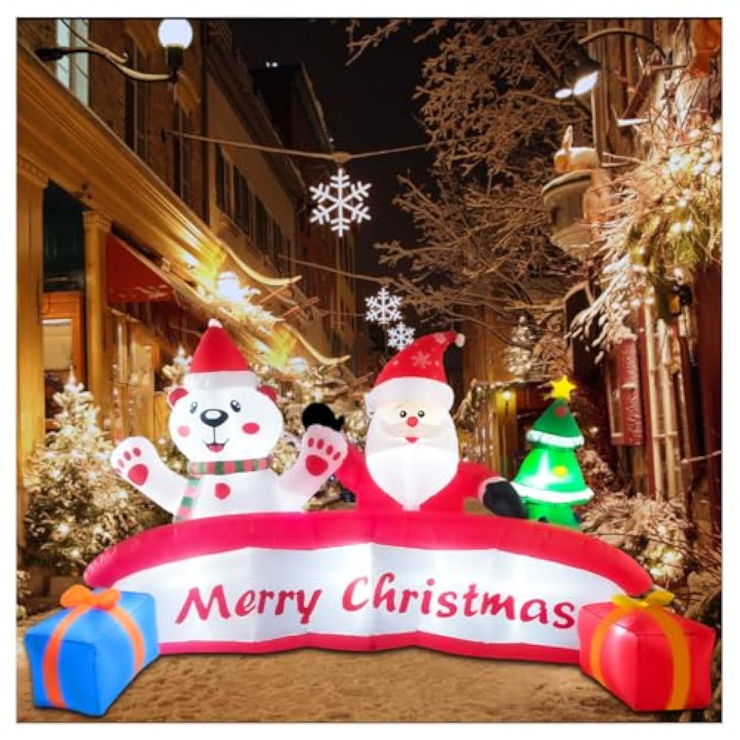10 Ft Inflatable Merry Christmas Banner Sign With Santa Claus Polar Bear Christmas Tree, Outdoor Inflatable Decoration W