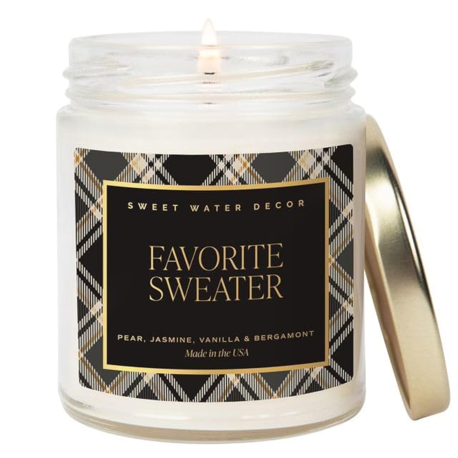 Favorite Sweater Candle, Autumn Notes Of Coconut, Jasmine, & Cashmere, 40+ Hour Burn Time, Non-Toxic Soy Wax Blend, Poured In The Usa, Cotton Wick, 9Oz Glass Jar With Gold Lid