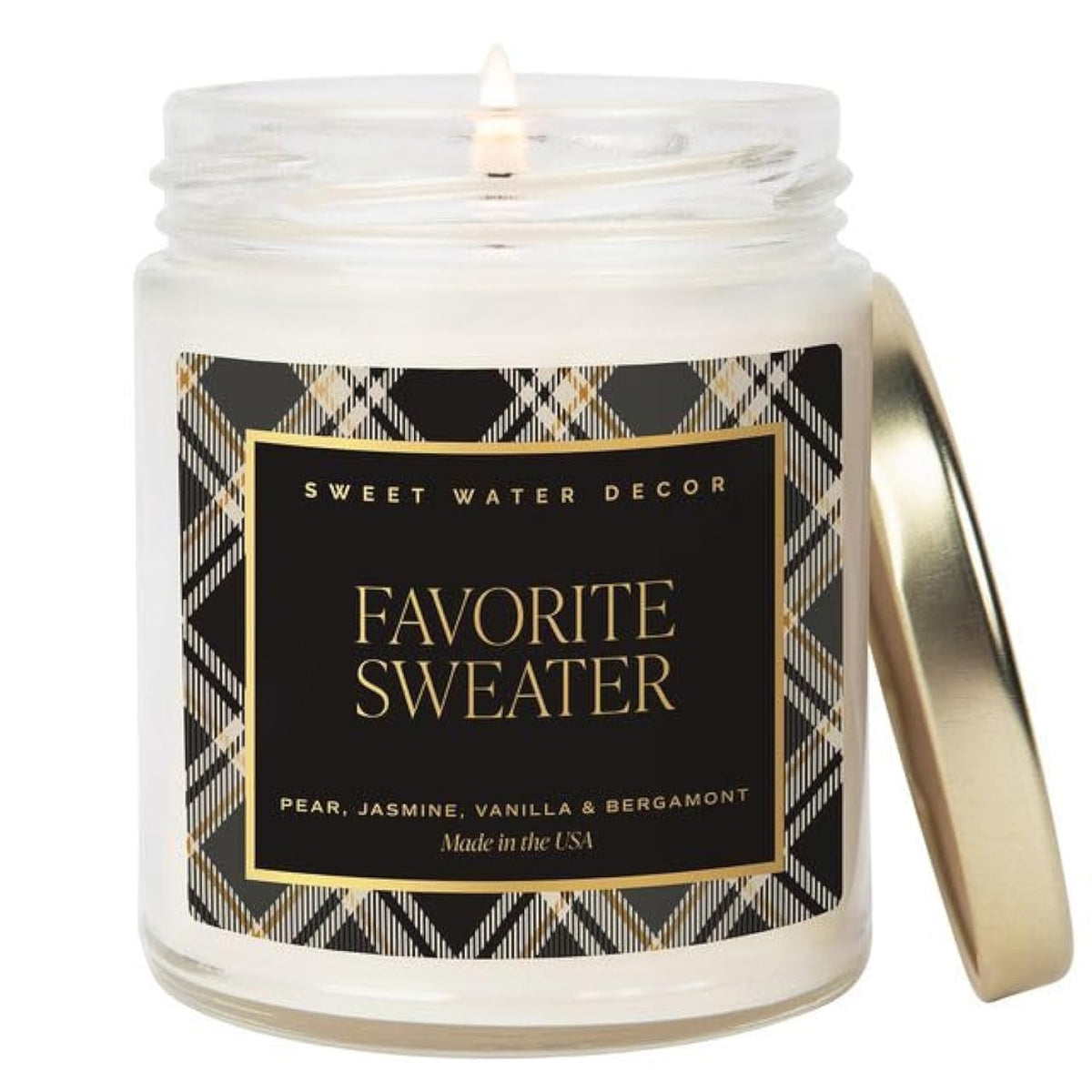 Favorite Sweater Candle, Autumn Notes Of Coconut, Jasmine, & Cashmere, 40+ Hour Burn Time, Non-Toxic Soy Wax Blend, Poured In The Usa, Cotton Wick, 9Oz Glass Jar With Gold Lid