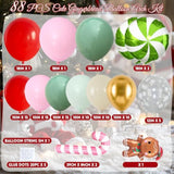 Christmas Balloons Arch, Pastel Green Pink Christmas Balloons Garland Kit With Green Candy Gingerbread Man Foil Balloons, Snowflakes Confetti Red Gold Balloons For Xmas Christmas Birthday Decorations
