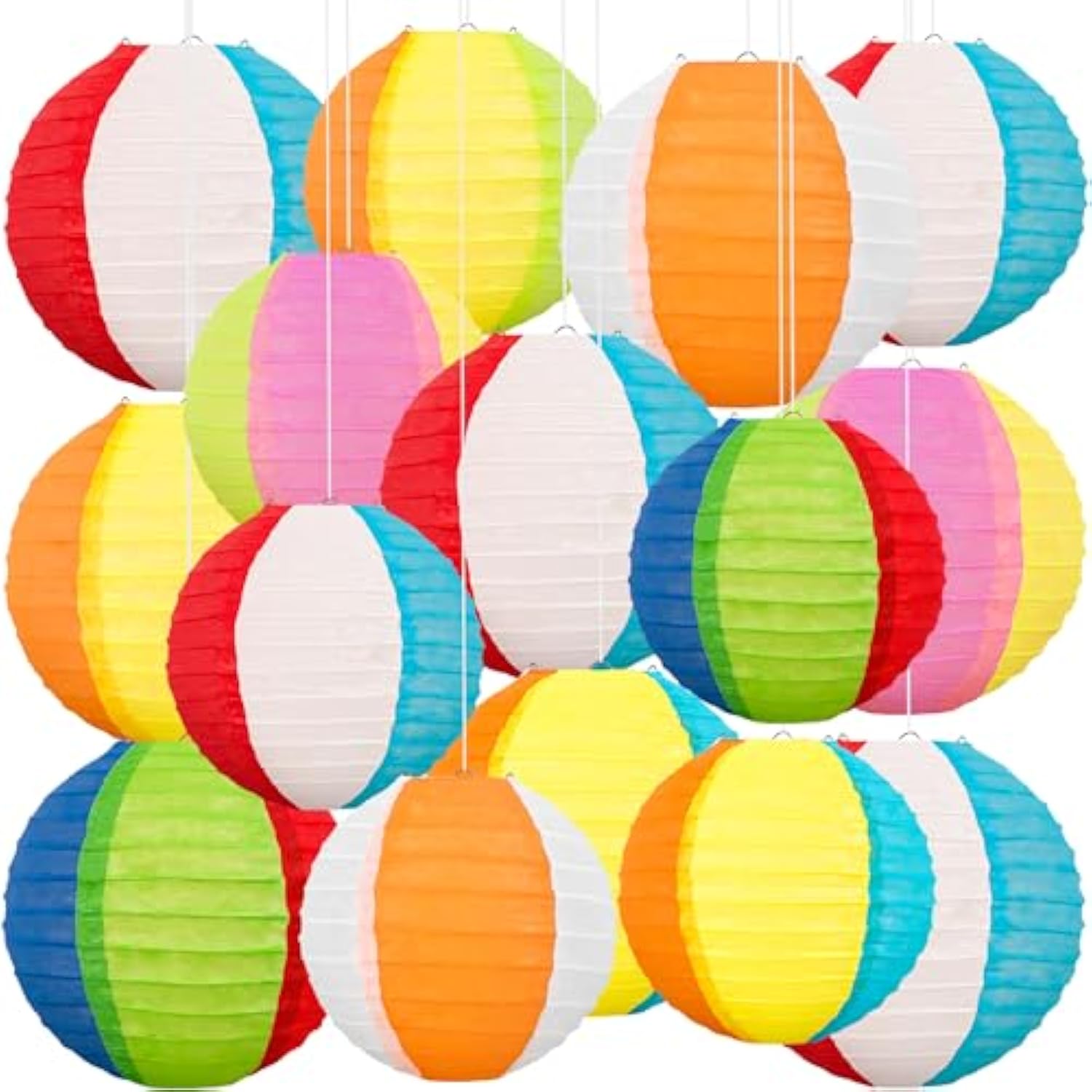 ?15Pcs Pool Party Decorations Beach Ball Paper Lanterns - Summer Luau Hawaiian Themed Hanging Decor For Home Birthday Outdoor Indoor