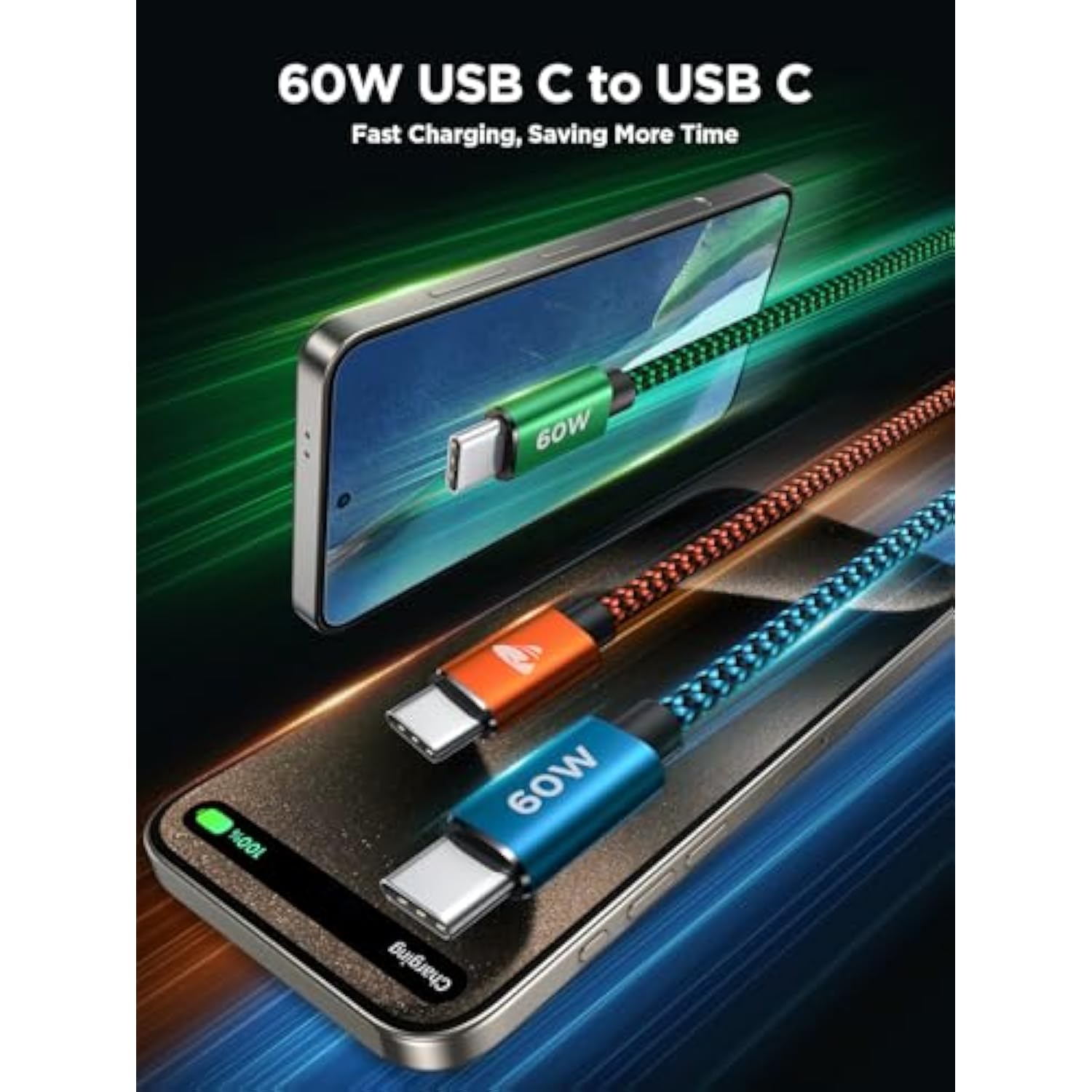 Usb C To Usb C Cable 60W [6.6Ft/3 Pack] Usbc To Usbc Cable Fast Charging Braided Type C To C Charger Cord For Iphone 17 16 15 Pro Max, Samsung S24/S23 Ultra, Macbook, Ipad Pro Air, Pixel