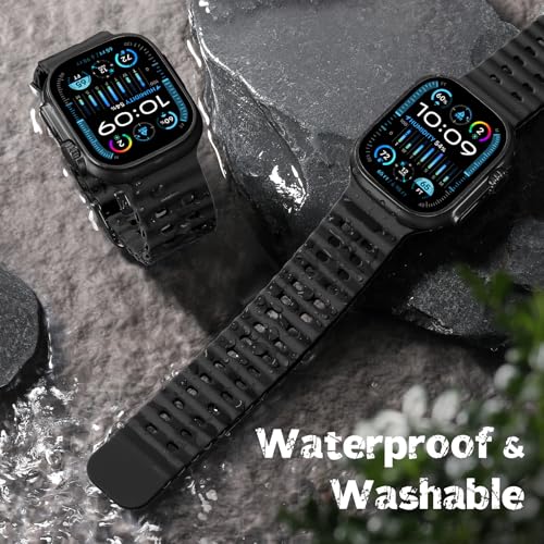 Ocean Sport band Compatible with Apple Watch Ultra 2 3/Ultra Band for Men 49mm 46mm 45mm 44mm 42mm,Soft Silicone Breathable Waterproof Outdoors for