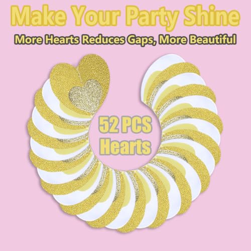 Gold-White Heart-Garland Streamers Engagement-Birthday Party-Decorations - 52Ft Glitter Champagne Hanging Banner Decor Wedding Congratulations Bachelorette Bridal Baby Shower