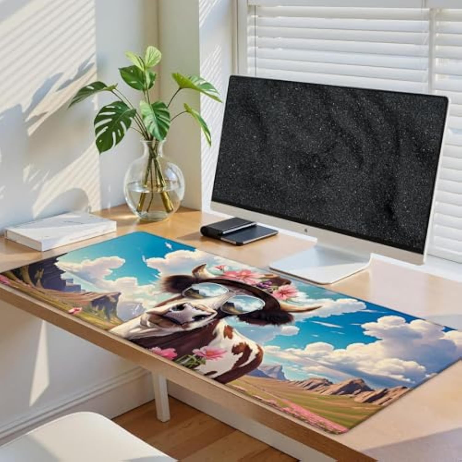Cute Highland Cow Gaming Mouse Pad, 31.5"×11.8" Extended Desktop Mouse Pads For Keyboard Laptop Computer, Large Desk Mat With Stitched Edges For Work Office Desk Decor (Cool Cow)