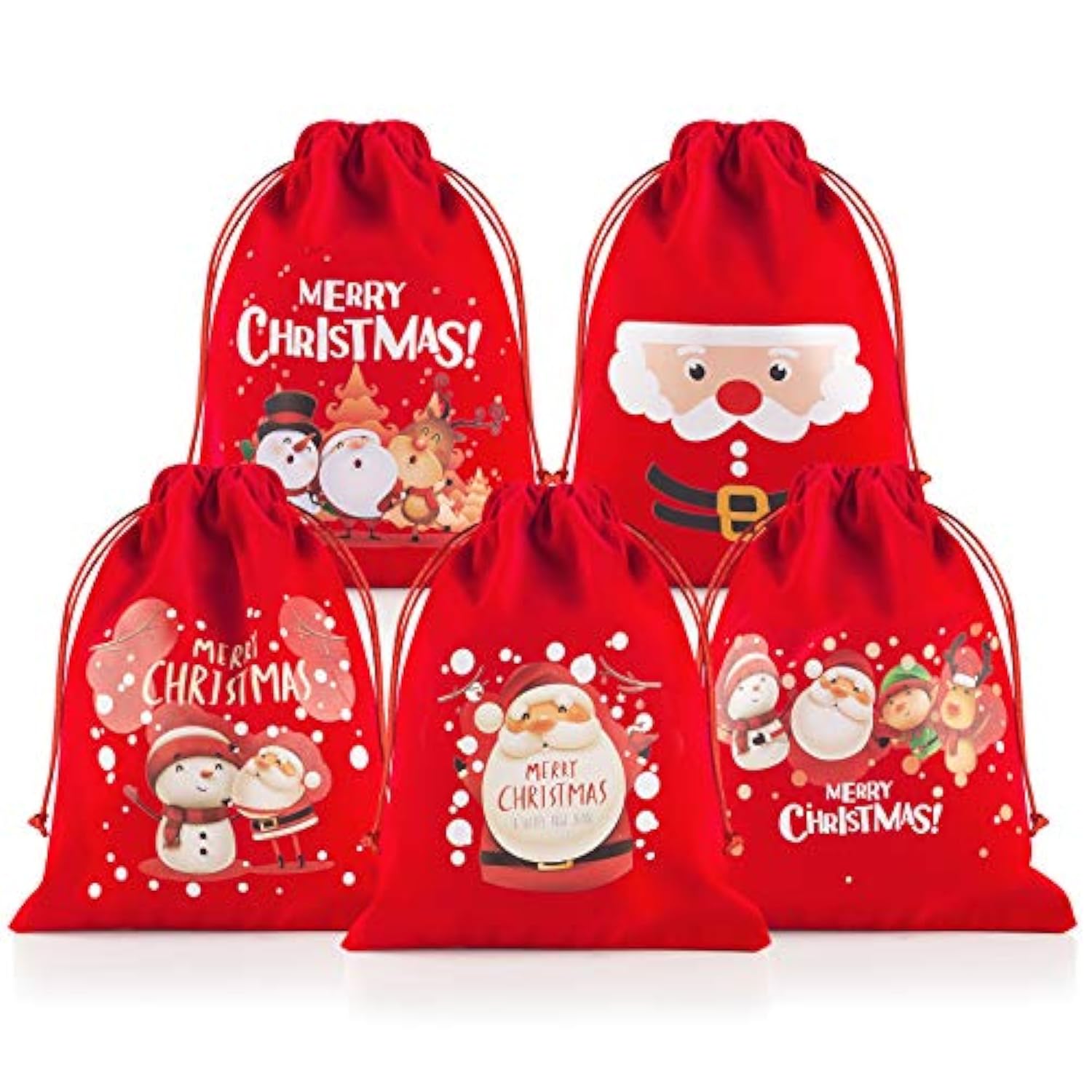 Christmas Gift Bags 5Pcs Of Flannel Small Bag With Drawstring Medium Size Good For Xmas Party Favors