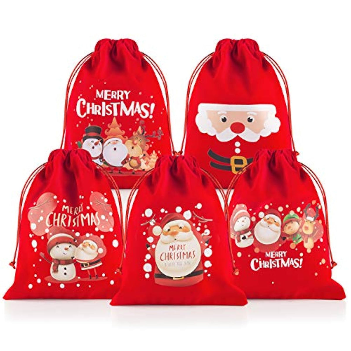 Christmas Gift Bags 5Pcs Of Flannel Small Bag With Drawstring Medium Size Good For Xmas Party Favors