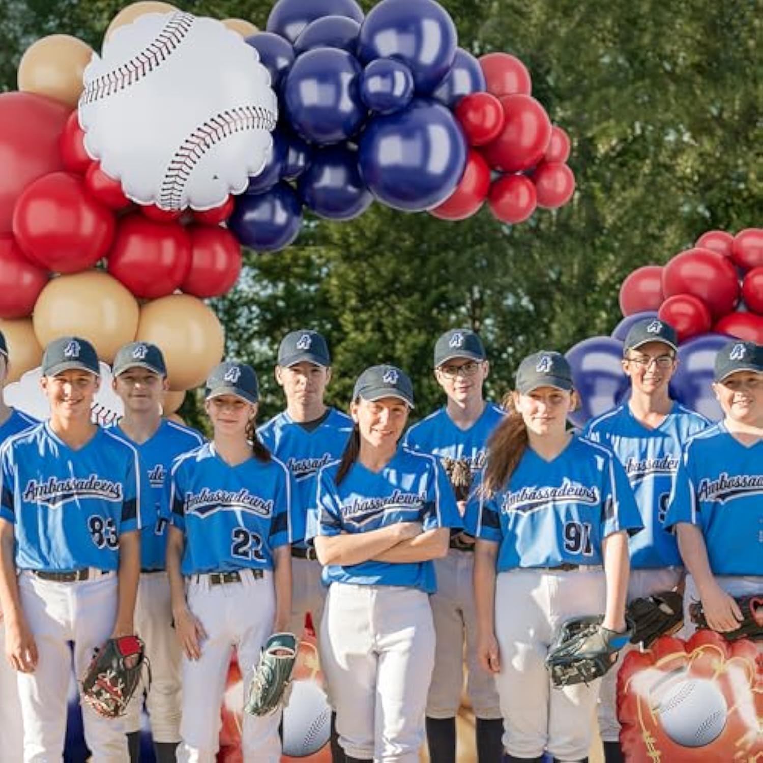 Baseball Balloons Arch Garland Kit-Baseball Glove Balloon Blue Red Nude Balloon 125Pcs For Boy Birthday,Sport Theme,Gender Reveal,Graduation,Baby Shower Party Decorations.