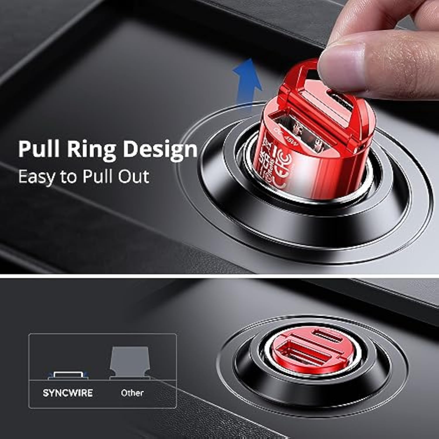 USB C Car Charger Syncwire 90W [PD 45W & QC 45W] USB Car Charger Adapter Fast Charging [Super Mini & All Metal] Compatible with iPhone 15/14 Pro Max Plus 13 12 Samsung S23/S22/S21, Pixel, iPad, Red