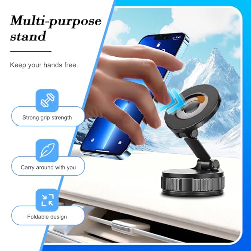 Vacuum Magnetic Car Phone Holder, 360° Rotation Vacuum Suction Vehicle Cell Phnoe Mount, Foldable Retractable Automotive Smartphone Holder, Universal