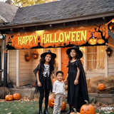 Happy Halloween Banner 120x20 Inch Orange Black Outdoor Yard Sign Party Decorations
