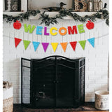 Glitter Welcome Banner And Pennant Banner Colorful Glittery First Day Of School Garland Welcome Back To School Party Fireplace Mantle Decorations Home Classroom Office Photo Booth Props