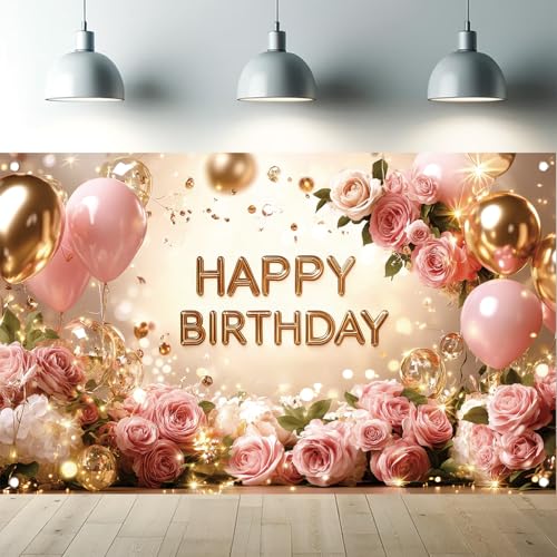 Birthday Backdrop Happy Birthday Backdrop for Women 71 x 43 Inch Polyester Birthday Party Wall Backdrop Photo Booth Background Banner for Woman Decorations