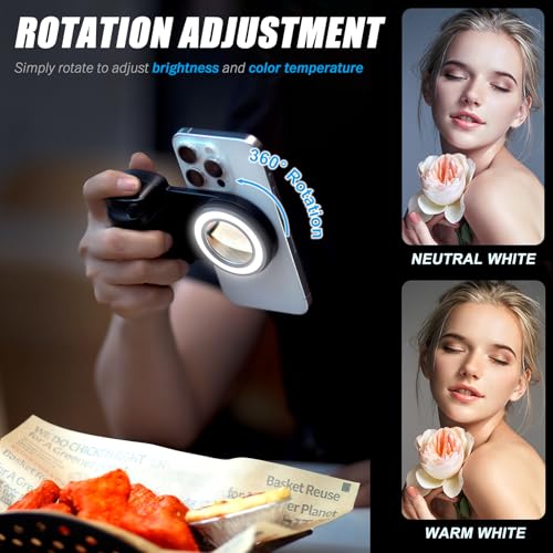 Magnetic Selfie Ring Light, Snap Grip with Detachable Bluetooth Remote Control for iPhone, Rechargeable LED Fill Light, Smartphone Camera Handle,