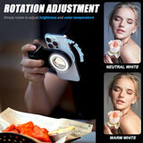 Magnetic Selfie Ring Light, Snap Grip with Detachable Bluetooth Remote Control for iPhone, Rechargeable LED Fill Light, Smartphone Camera Handle,