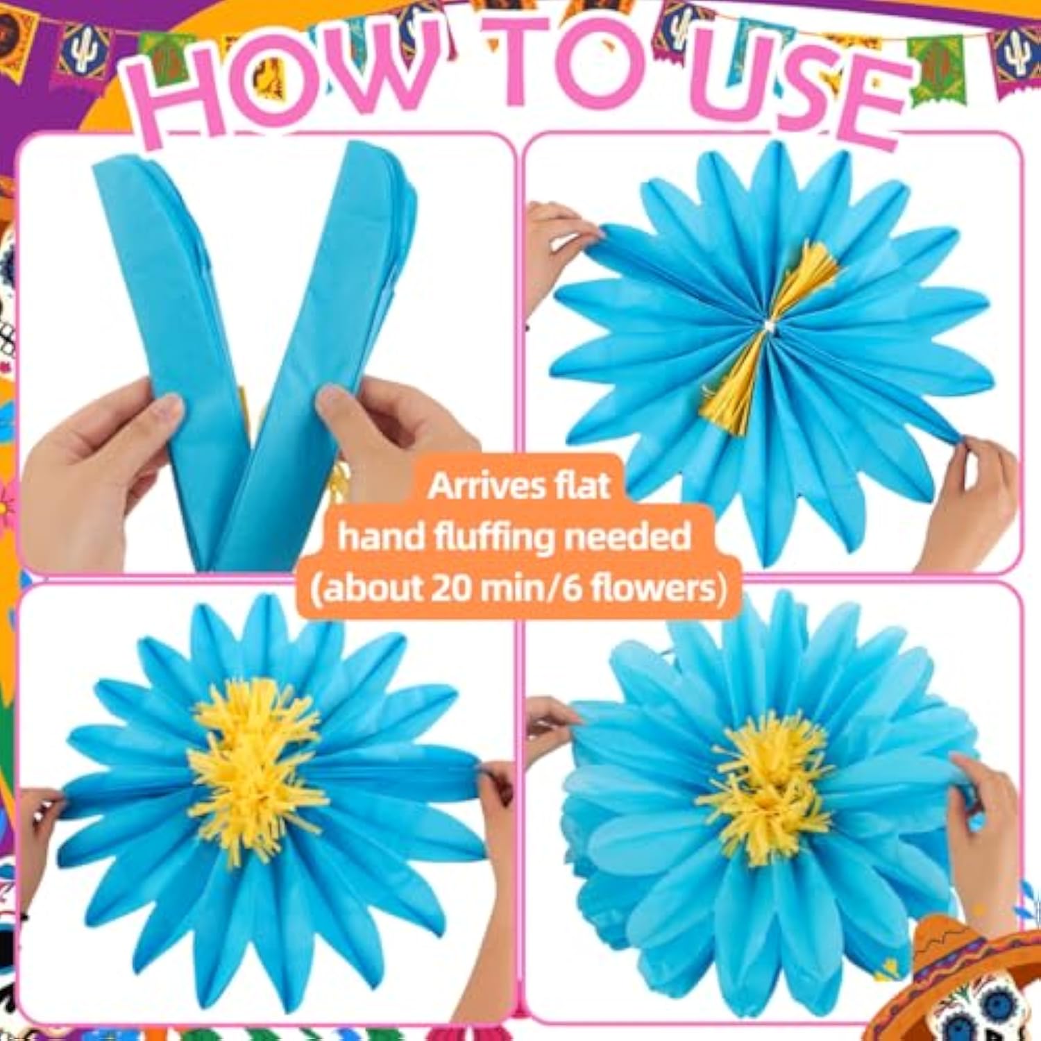 Large Paper Flowers, 20 Inch Tissue Paper Flowers Decorations For Wall, Yellow, Red, Pink, Orange, Blue, And Purple Handcrafted Giant Paper Flowers For Summer Wedding Birthday Wall Decor